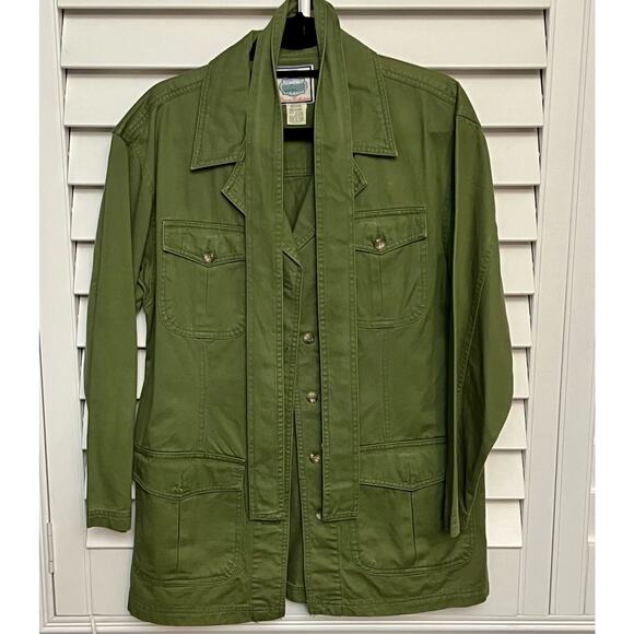 Jacket With Belt Long Sleeve Button Down Army Green Jacket Shirt - Picture 4 of 15